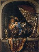 Gerard Dou Trumpet-Player in front of a Banquet Germany oil painting artist